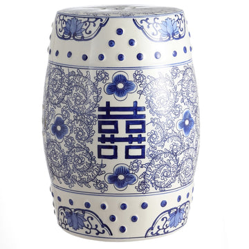 Double Happiness 18" Chinoiserie Ceramic Drum Garden Stool - JONATHAN Y